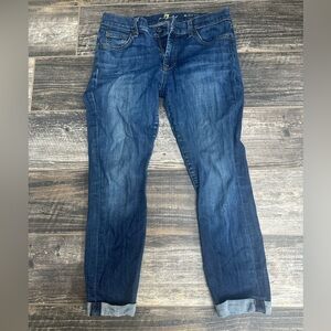 7 For All Mankind Deep Blue Skinny Crop and Roll Jeans